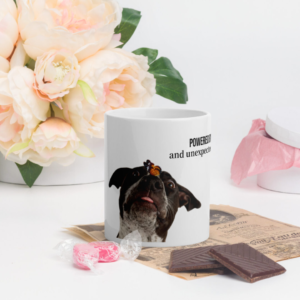 White Glossy Mug-Dog Lovers “Powered by coffee and unexpected butterflies.” - Image 4
