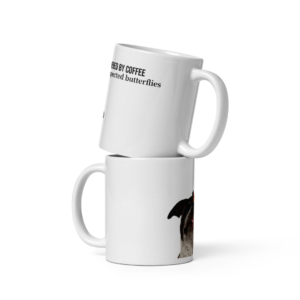 White Glossy Mug-Dog Lovers “Powered by coffee and unexpected butterflies.” - Image 3